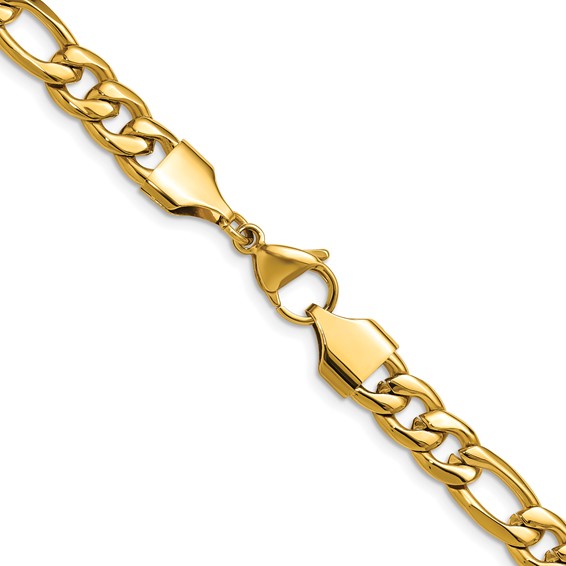 Chisel Stainless Steel Polished Yellow IP-plated 8mm Figaro Chain 24 inch Necklace