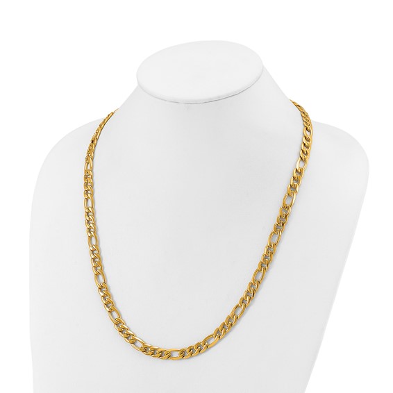 Chisel Stainless Steel Polished Yellow IP-plated 8mm Figaro Chain 24 inch Necklace