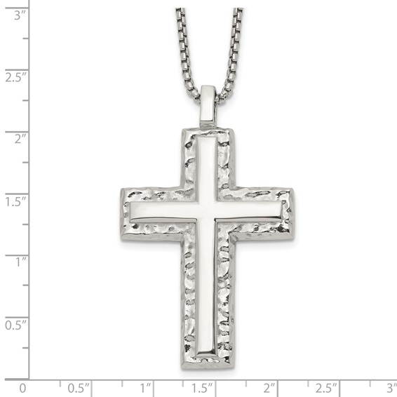 Chisel Stainless Steel Polished and Textured Cross Pendant on a 24 inch Box Chain Necklace