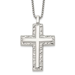 Chisel Stainless Steel Polished and Textured Cross Pendant on a 24 inch Box Chain Necklace