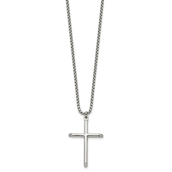 Chisel Stainless Steel Polished Cross Pendant on a 24 inch Box Chain Necklace