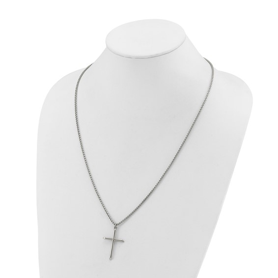 Chisel Stainless Steel Polished Cross Pendant on a 24 inch Box Chain Necklace