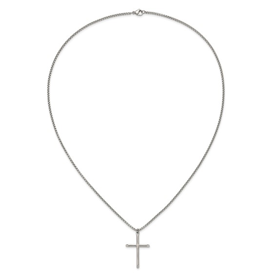 Chisel Stainless Steel Polished Cross Pendant on a 24 inch Box Chain Necklace