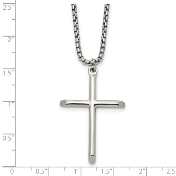 Chisel Stainless Steel Polished Cross Pendant on a 24 inch Box Chain Necklace