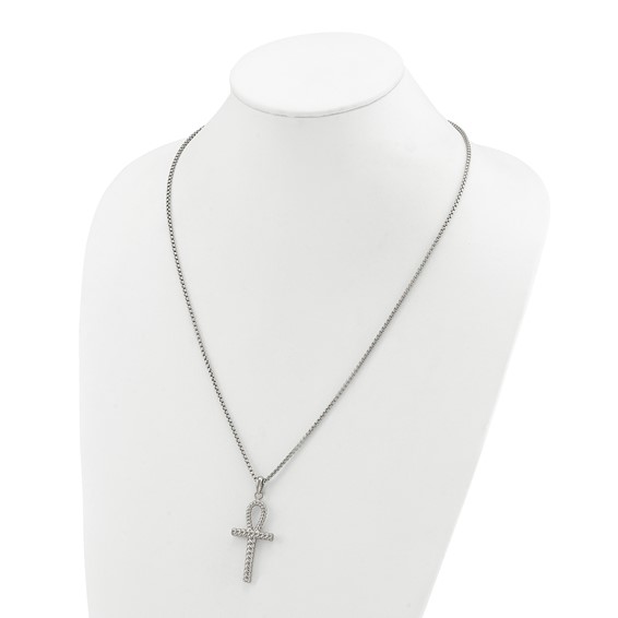 Chisel Stainless Steel Polished and Textured Ankh Cross Pendant on a 24 inch Box Chain Necklace