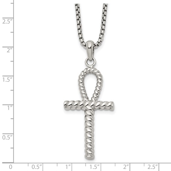 Chisel Stainless Steel Polished and Textured Ankh Cross Pendant on a 24 inch Box Chain Necklace