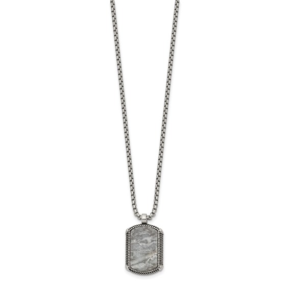 Chisel Stainless Steel Antiqued and Polished Jasper Dog Tag on a 20 inch Box Chain Necklace