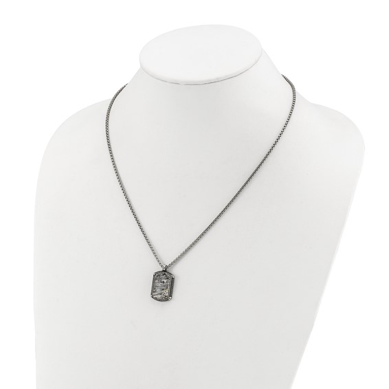 Chisel Stainless Steel Antiqued and Polished Jasper Dog Tag on a 20 inch Box Chain Necklace