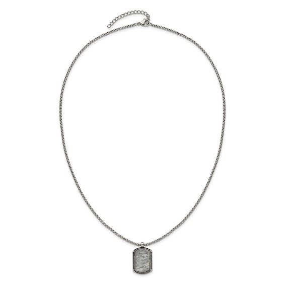 Chisel Stainless Steel Antiqued and Polished Jasper Dog Tag on a 20 inch Box Chain Necklace