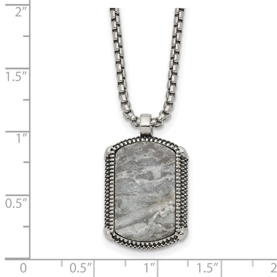 Chisel Stainless Steel Antiqued and Polished Jasper Dog Tag on a 20 inch Box Chain Necklace