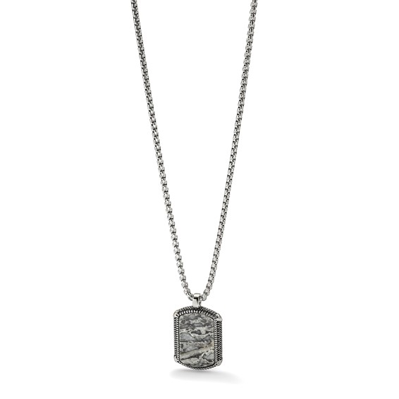 Chisel Stainless Steel Antiqued and Polished Jasper Dog Tag on a 20 inch Box Chain Necklace