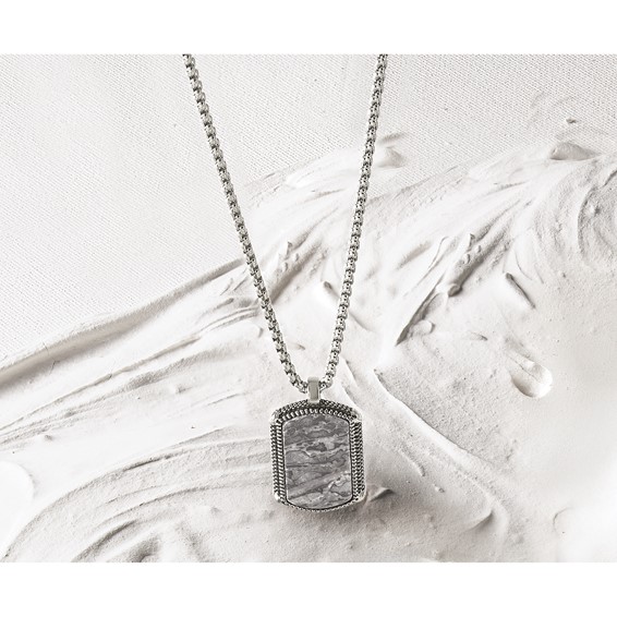 Chisel Stainless Steel Antiqued and Polished Jasper Dog Tag on a 20 inch Box Chain Necklace