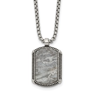 Chisel Stainless Steel Antiqued and Polished Jasper Dog Tag on a 20 inch Box Chain Necklace