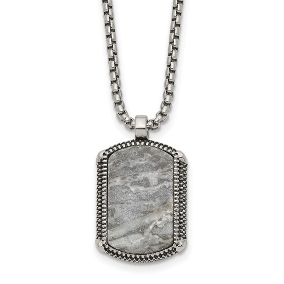 Chisel Stainless Steel Antiqued and Polished Jasper Dog Tag on a 20 inch Box Chain Necklace