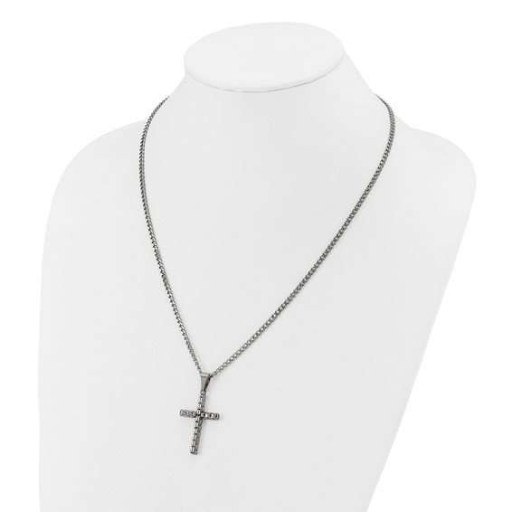 Chisel Stainless Steel Polished Woven Cross Pendant on a 22 inch Curb Chain Necklace