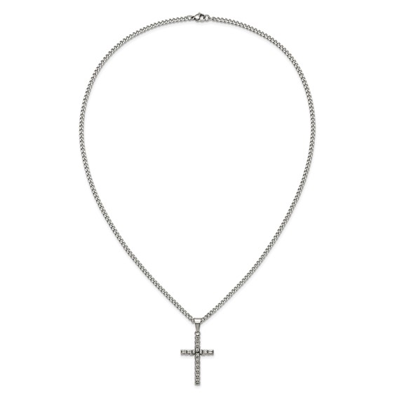 Chisel Stainless Steel Polished Woven Cross Pendant on a 22 inch Curb Chain Necklace