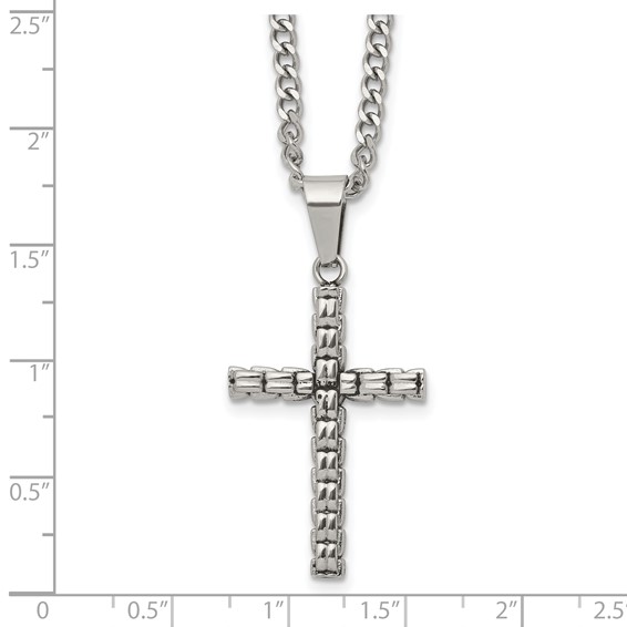 Chisel Stainless Steel Polished Woven Cross Pendant on a 22 inch Curb Chain Necklace