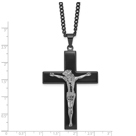 Stainless Steel Polished Black IP-plated Crucifix 24in Necklace