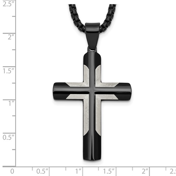 Stainless Steel Polished Black IP-plated with Satin Cross 20in Necklace