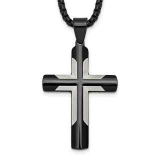 Stainless Steel Polished Black IP-plated with Satin Cross 20in Necklace