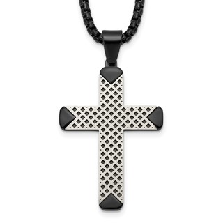 Stainless Steel Brushed and Polished Black IP-plated Cross 20in Necklace