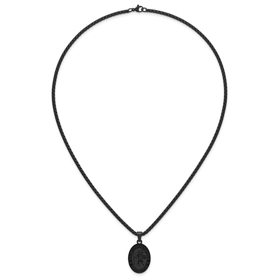 Stainless Steel Polished Black IP-plated St. Christopher 20in Necklace