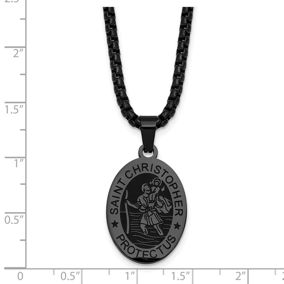 Stainless Steel Polished Black IP-plated St. Christopher 20in Necklace