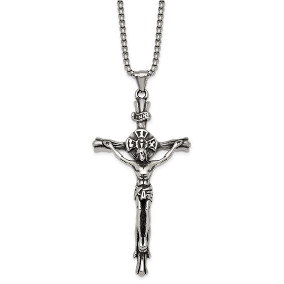 Stainless Steel Polished INRI Crucifix 22in Necklace