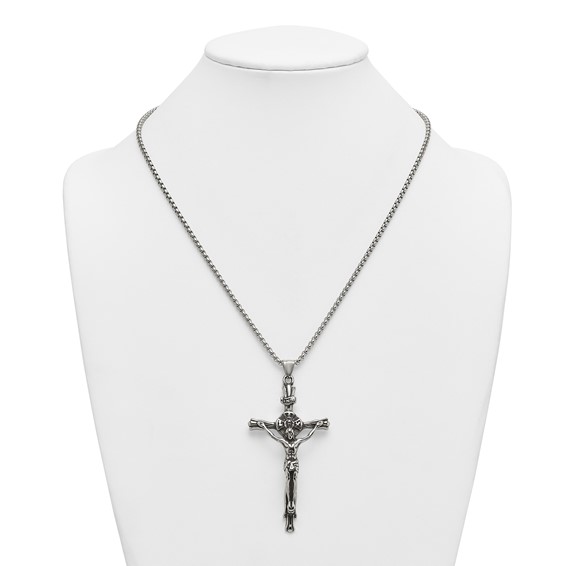 Stainless Steel Polished INRI Crucifix 22in Necklace