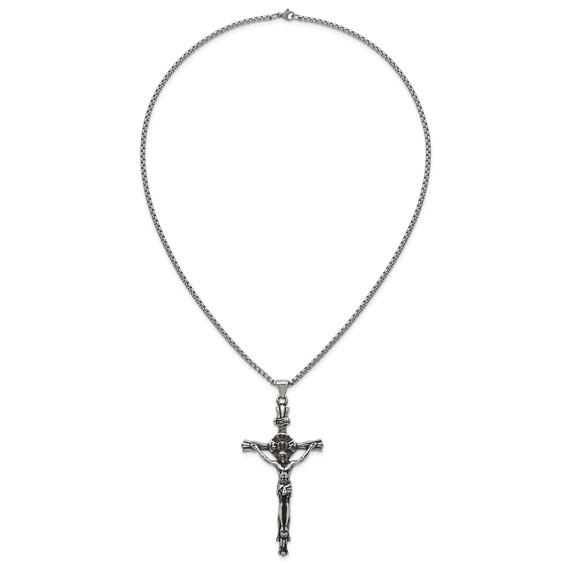 Stainless Steel Polished INRI Crucifix 22in Necklace