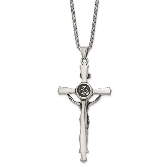 Stainless Steel Polished INRI Crucifix 22in Necklace