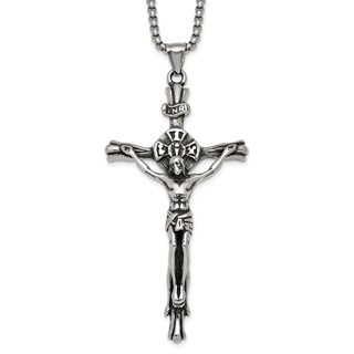 Stainless Steel Polished INRI Crucifix 22in Necklace