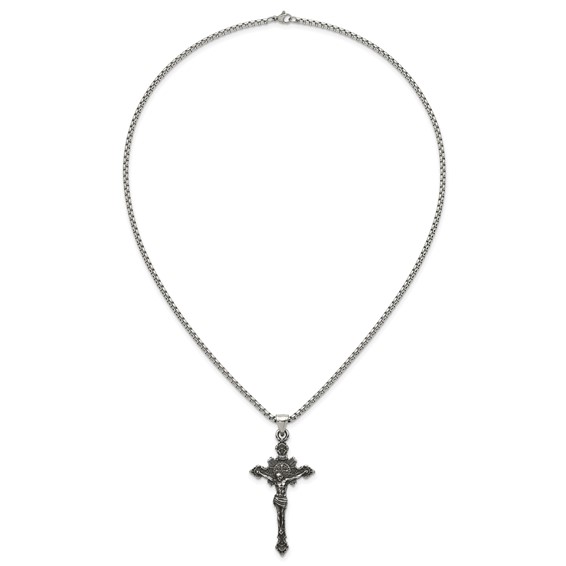 Stainless Steel Antiqued and Polished INRI Crucifix 22in Necklace