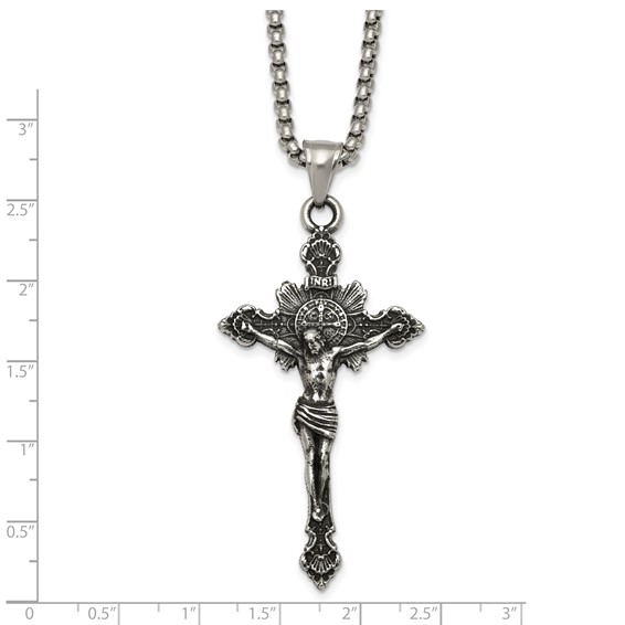 Stainless Steel Antiqued and Polished INRI Crucifix 22in Necklace