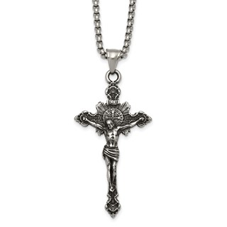 Stainless Steel Antiqued and Polished INRI Crucifix 22in Necklace
