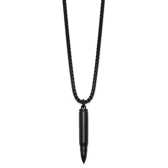 Stainless Steel Polished Black IP-plated Bullet Vial 20in Necklace