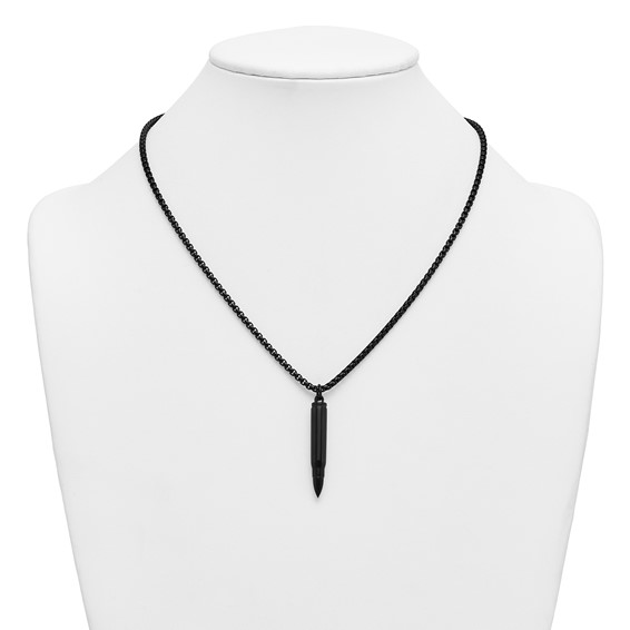 Stainless Steel Polished Black IP-plated Bullet Vial 20in Necklace