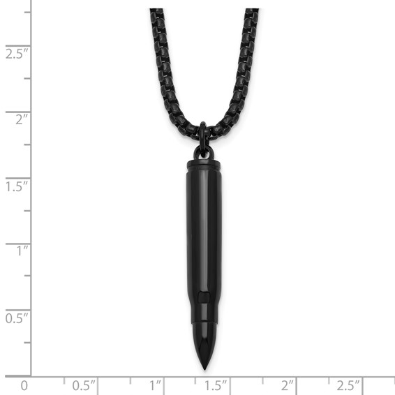 Stainless Steel Polished Black IP-plated Bullet Vial 20in Necklace