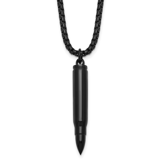 Stainless Steel Polished Black IP-plated Bullet Vial 20in Necklace