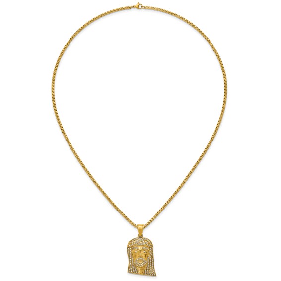 Stainless Steel Polished Yellow IP-plated Crystal Jesus  24in Necklace