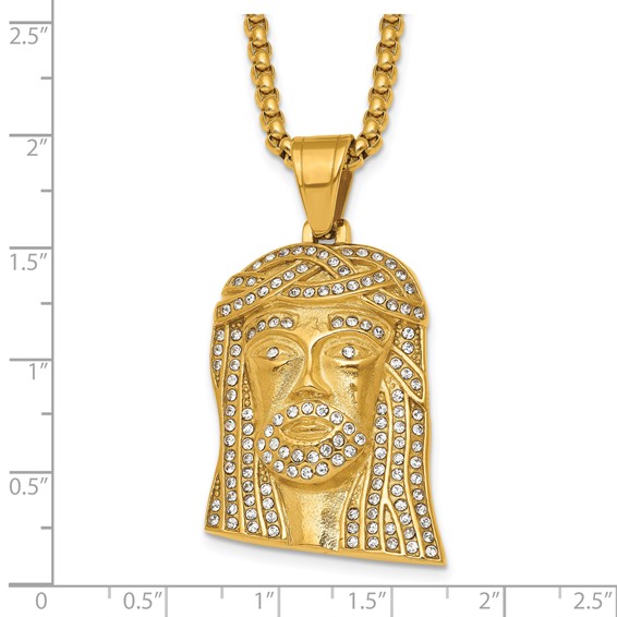 Stainless Steel Polished Yellow IP-plated Crystal Jesus  24in Necklace