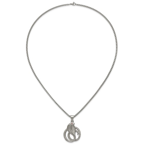 Stainless Steel Polished  Red Crystal Eyed Snake 24in Necklace