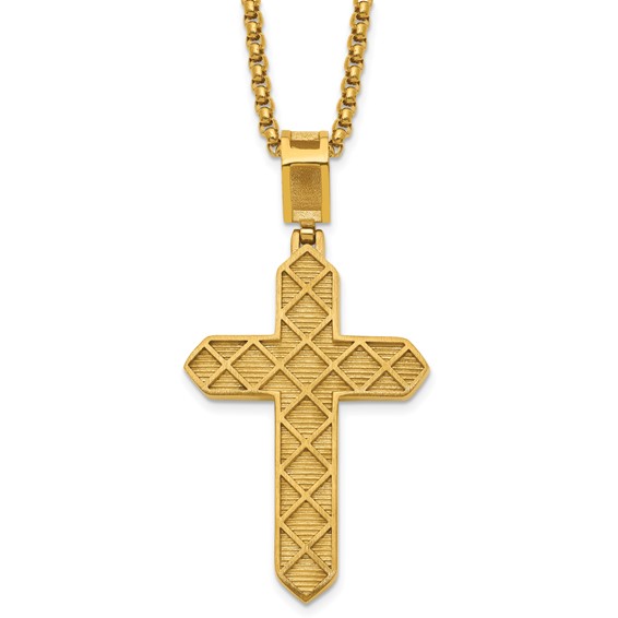 Stainless Steel Polished Yellow IP Crystal Passion Cross 24in Necklace