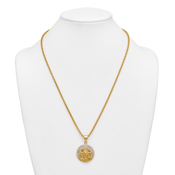 Stainless Steel Polished Yellow IPJesus on Crystal Dog Tag 24in Necklace