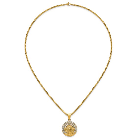 Stainless Steel Polished Yellow IPJesus on Crystal Dog Tag 24in Necklace