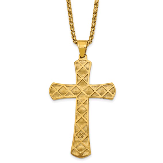 Stainless Steel Polished Yellow IP-plated Crystal  Cross 24in Necklace