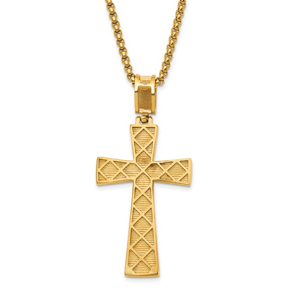 Stainless Steel Polished Yellow IP-plated Crystal  Cross 24in Necklace