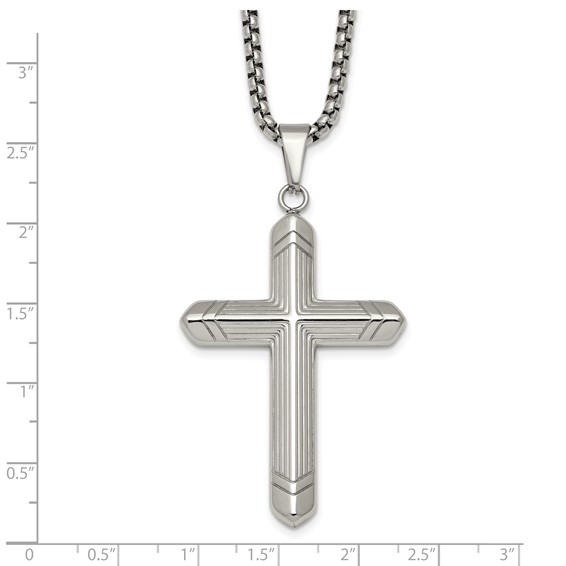 Stainless Steel  Polished and Textured Cross 24in Necklace