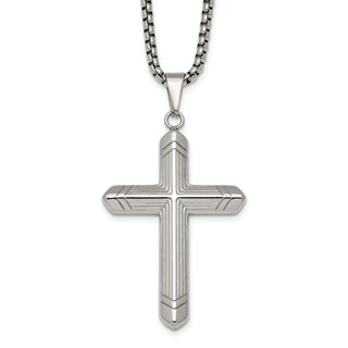 Stainless Steel  Polished and Textured Cross 24in Necklace