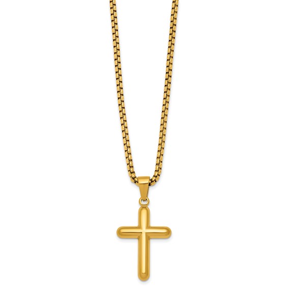 Stainless Steel Polished Yellow IP-plated Cross 24in Necklace